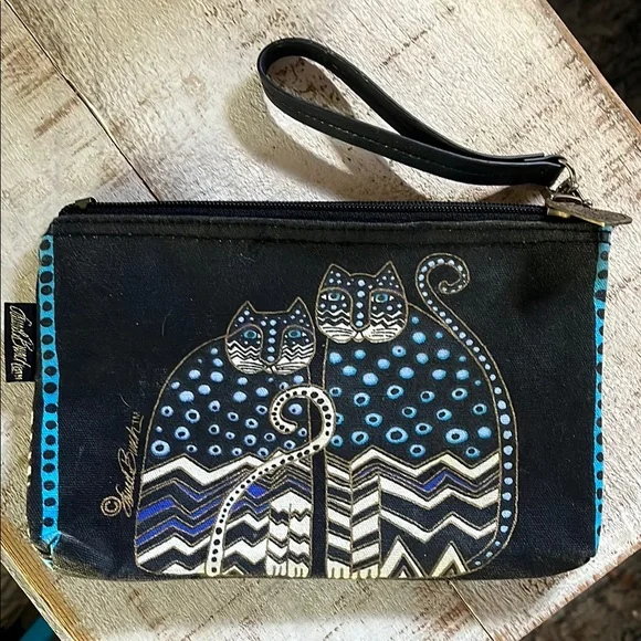 LAUREL BURCH Black and Gold Cat Pattern Pouch - Picture 1 of 5